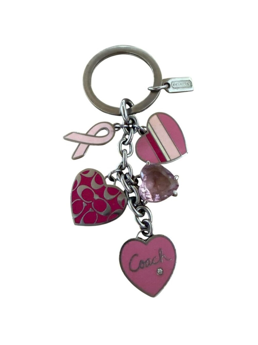 Coach Pink Heart Breast Cancer Awareness Keychain Charms & Rhinestone Accents